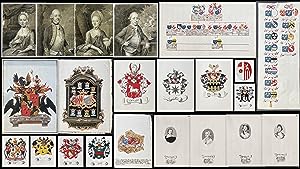 Very rare collection of hand drawn coat of arms and portraits pertaining to the de la Court family.