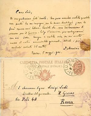 Bild des Verkufers fr Cartolina postale autografa indirizzata a Luigi Lodi zum Verkauf von Studio Bibliografico Marini