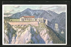 Ansichtskarte Rax-Seilbahn und Bergstation gegen den Hochschneeberg gesehen