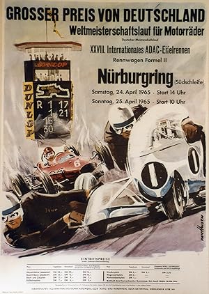 "GROSSER PREIS NÜRBURGRING 1965" Affiche originale entoilée / Offset de VAN HUSEN / Offsetdruck H...