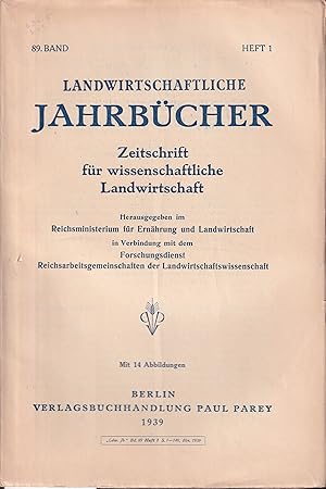 Bild des Verkufers fr Landwirtschaftliche Jahrbcher 89. Band 1939 Heft 1 (1 Heft) zum Verkauf von Clivia Mueller