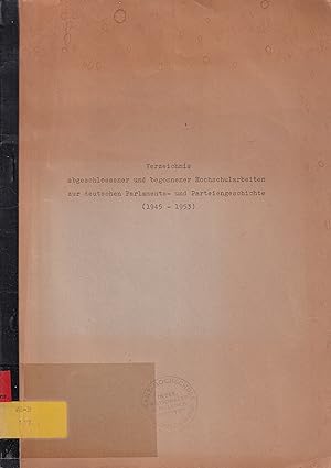 Bild des Verkufers fr Verzeichnis abgeschlossener und begonnener Hochschularbeiten zur zum Verkauf von Clivia Mueller