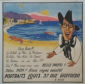 "PORTRAITS LOUIS / NICE" Affiche originale entoilée / Litho d'après Marcel TESTAI / Imp. E. GIMEL...