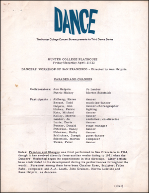 Immagine del venditore per Dance: Dancers' Workshop of San Francisco directed by Ann Halprin Presents "Parades and Changes" venduto da Specific Object / David Platzker