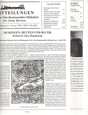 Seller image for Heft 1, 1. Jg., September 1998 UND Heft 2., 2. Jg. Januar 1999: Mitteilungen der D. Dr. Otto-Beuttenmller-Bibliothek der Stadt Bretten. [ Heft 1 und 2 von insgesamt 19 Heften] for sale by Antiquariat Carl Wegner
