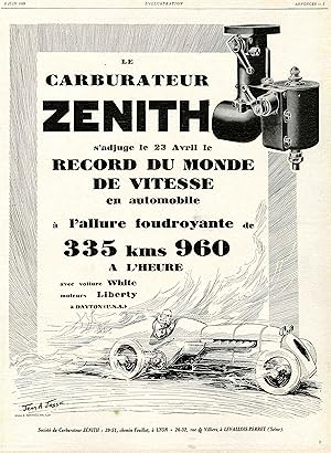 "CARBURATEUR ZENITH" Annonce originale entoilée L'ILLUSTRATION 2/6/1928 illustrée par Jean A JOSSEP