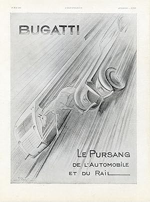 "BUGATTI Pursang Auto et Rail" / Annonce originale entoilée illustrée par BUGATTI et parue dans L...