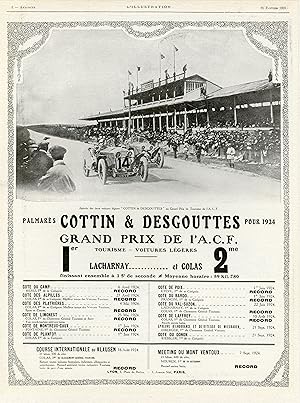 "PALMARES COTTIN & DESGOUTTES pour 1924" Annonce originale entoilée parue dans L'ILLUSTRATION du ...