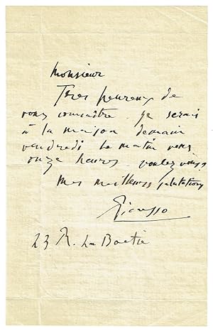 Imagen del vendedor de Autograph letter signed Picasso". a la venta por Kotte Autographs GmbH