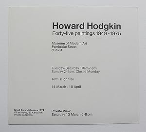 Immagine del venditore per Howard Hodgkin. Forty-five paintings 1949-1975. Flyer/invitation. Museum of Modern Art, Oxford, 14 March-18 April 1976. venduto da Roe and Moore