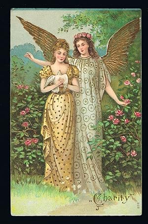 Charity Angel and Lady with Dove Embossed Postcard