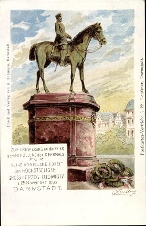 Bild des Verkufers fr Knstler Litho Darmstadt in Hessen, Enthllung des Denkmals Groherzog Ludwig IV 1898 zum Verkauf von akpool GmbH