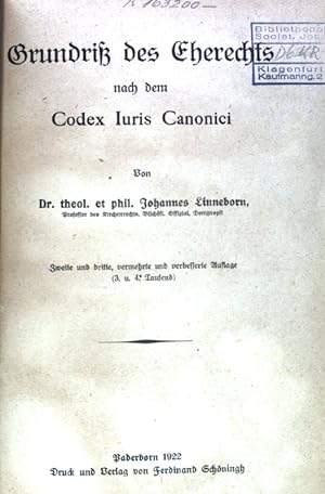 Image du vendeur pour Grundri des Eherechts nach dem Codex Iuris Canonici. mis en vente par books4less (Versandantiquariat Petra Gros GmbH & Co. KG)