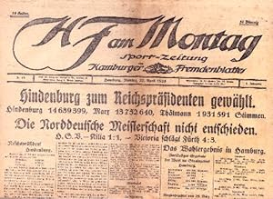 Bild des Verkufers fr Sport-Zeitung des Hamburger Fremdenblattes. 5.Jahrgang, Nr.19 . zum Verkauf von Antiquariat Heinz Tessin