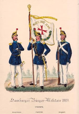 Infanterie (Hauptmann, Fähnrich, Sergeant). Kolorierte Lithographie mit Eiweiß gehöht von Adolph ...