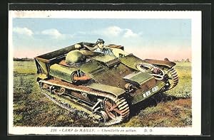 Carte postale Mailly, Camp de Mailly, Chenillette en action, Französischer Soldat im Panzer