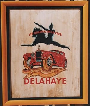 "DELAHAYE" Peinture gouache sur bois encadrée