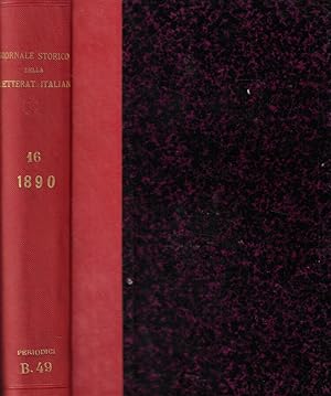Bild des Verkufers fr Giornale storico della letteratura italiana volume XVI 1890 zum Verkauf von Biblioteca di Babele