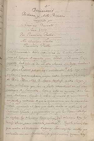 Manuscrito original de la traducción de la obra Diccionario Ricciano y Anti-Ricciano
