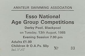 Esso Petrol Garage Swimming Championships Blackpool 1985 Ticket