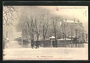 Ansichtskarte Corbeil, Hochwasser 1910, Rue du Générale-Lucotte, point terminus des hautes Eaux