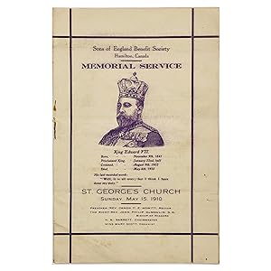 Seller image for Programme of Memorial Service [on the occasion of the death of] King Edward VII ; by the Sons of England Benefit Society held at St. George's Church [on] Sunday, May 15, 1910 for sale by Black's Fine Books & Manuscripts