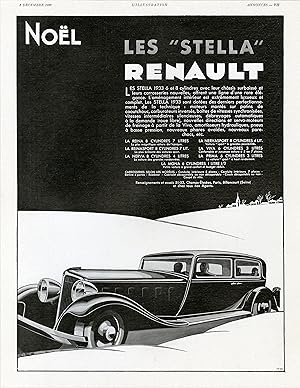 "NOËL : LES STELLA 1933 RENAULT" Annonce originale entoilée parue dans L'ILLUSTRATION du 03/12/1932