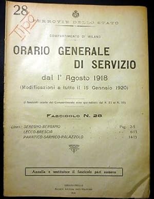 Seller image for Ferrovie - Orario Generale Servizio - Linea Seregno Bergamo Lecco Brescia 1918 for sale by Chartaland