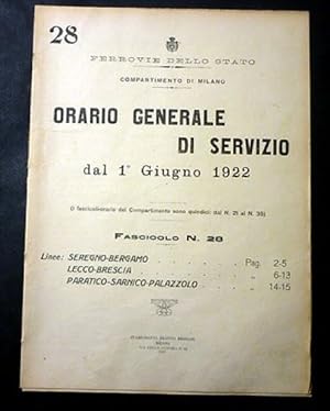 Seller image for Ferrovie Orario Generale Servizio - Linea Seregno Bergamo Lecco Brescia 1922 for sale by Chartaland