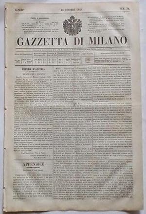 Seller image for Gazzetta di Milano - N 70 - Luned - 16 Ottobre 1848 for sale by Chartaland