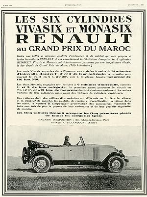 "RENAULT MONASIX et VIVASIX au GRAND PRIX DU MAROC" Annonce originale entoilée (L'ILLUSTRATION 5/...