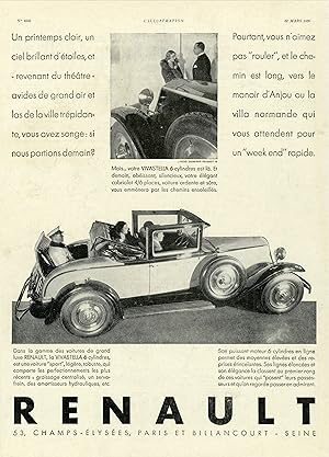 "RENAULT VIVASTELLA" Annonce originale entoilée L'ILLUSTRATION 22/3/1930