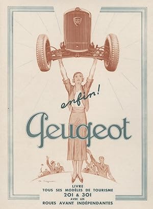 "PEUGEOT 201/301" Annonce originale entoilée MIROIR DU MONDE années 30 par G. CAZENOVE