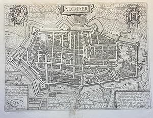 [Cartography, antique map, gravure, Alkmaar] Alcmaer (Alkmaar), 1 p, published by Kaerius in 1603.