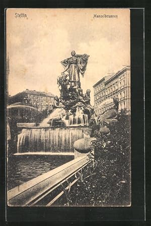 Ansichtskarte Stettin, Am Manzelbrunnen