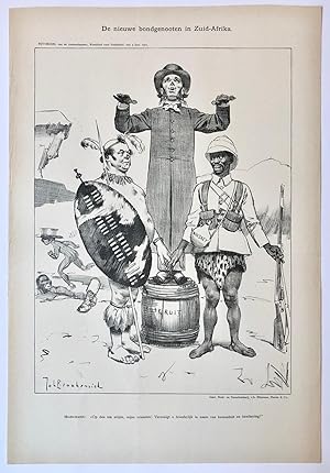 [Original lithograph/lithografie by Johan Braakensiek] De nieuwe bondgenooten in Zuid-Afrika, 9 J...