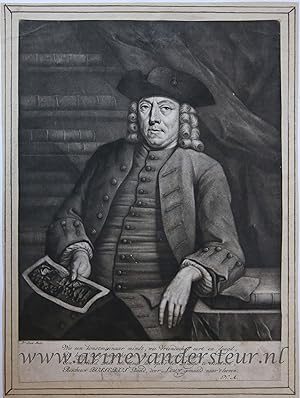 [Antique portrait print, mezzotint] Portrait print of art collector and engraver Hendrik Busserus...