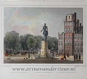 [Antique print, colored lithograph, The Hague] The statue of King William II / Standbeeld van Kon...