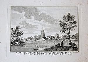 [Antique print, etching and engraving] Het Steedje Heukelum aan de Linge, published ca. 1750.