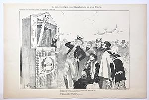 [Original lithograph/lithografie by Johan Braakensiek] De redevoeringen van Chamberlain en Von Bü...