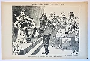 [Original lithograph/lithografie by Johan Braakensiek] Kitchener's dreigen met naar Engeland teru...