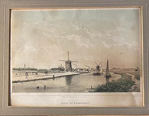 [Lithography, handcolored lithografie, The Hague] Gezigt op 's Gravenhage (De Vliet met zicht op ...