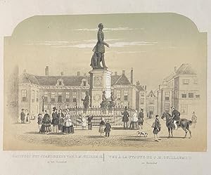 [Antique print, colored lithograph, The Hague] Gezigt of het standbeeld van Z.M. Willem II op het...