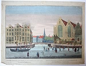 [Optica print, handcolored etching] Winter-gezicht op de Cingel voor de Luthersche Oudekerk te zi...