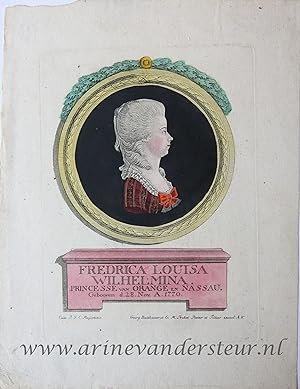 Imagen del vendedor de [Antique print, handcolored etching and engraving] Portrait of Louise, princess of Oranje-Nassau, published ca. 1780-1788. a la venta por Antiquariaat Arine van der Steur / ILAB