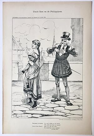 [Original lithograph/lithografie by Johan Braakensiek] Uncle Sam en de Philippijnen, 15 Januari 1...