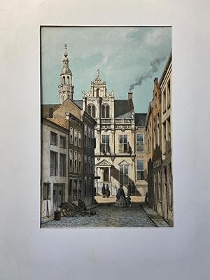 Image du vendeur pour [Coloured lithograph, gekleurde lithografie, The Hague] Stadhuis Den Haag naar Weissenbruch / View of City Hall The Hague after Weissenbruch, 1 p, published 19th century. mis en vente par Antiquariaat Arine van der Steur / ILAB