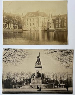 [Photo, The Hague] Two old photo's of The Hague: Mauritshuis aan de hofvijver and Plein 1813 monu...