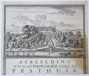 [Antique print, etching] Afbeelding van het Pesthuis (Delft), published 1729.