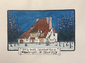 [Modern Print, reproduction coloured, Wassenaar, The Hague] Christmas Card with Villa Ebby, Duinw...
